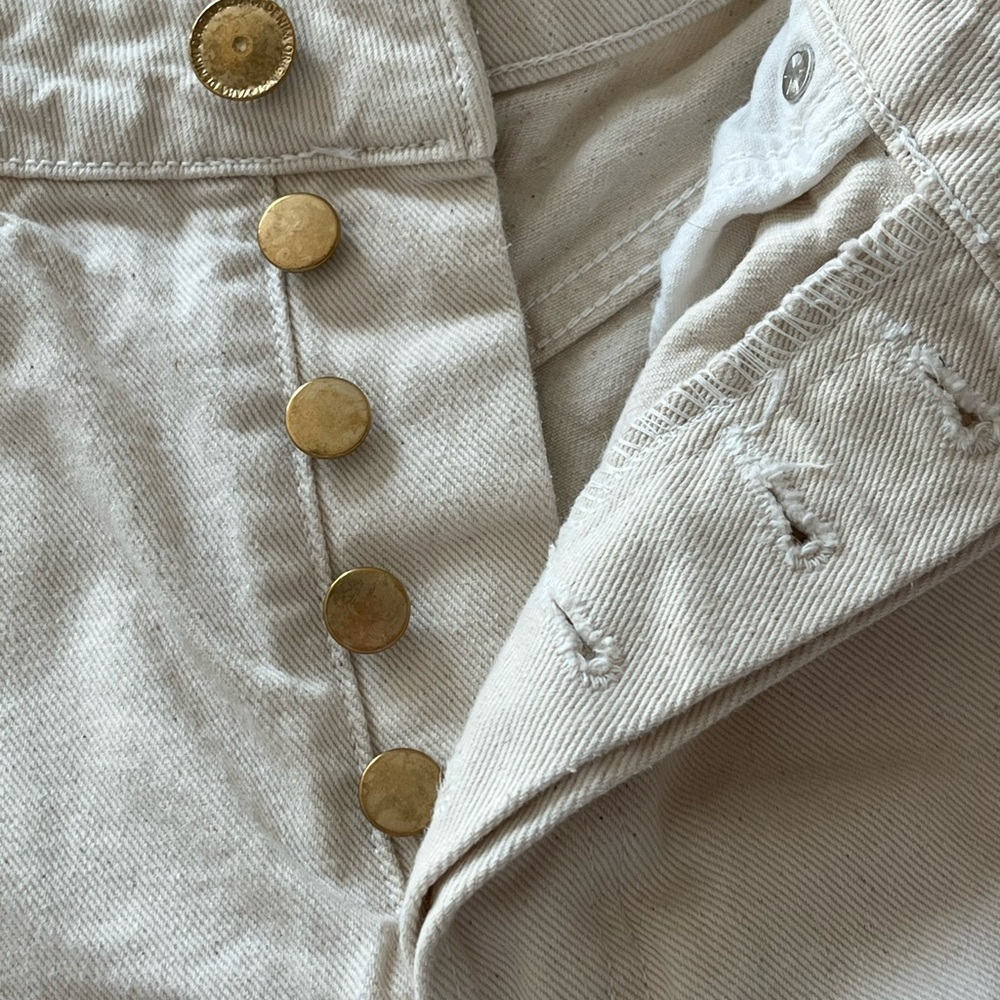 Zara Women High Waist Denim Twill Shorts Natural 100% Cotton Size 2 Button Fly - Picture 14 of 14